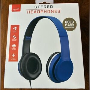 NWT Luva Blue Stereo Headphones - On-Ear, gold plated connector. Brand new